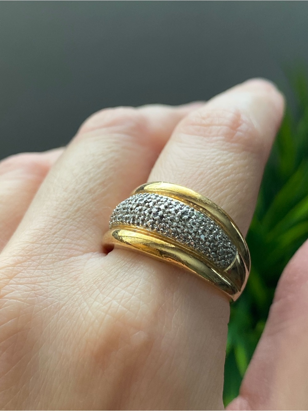 Gold and Silver Pave Dome Ring - Women Jewelry